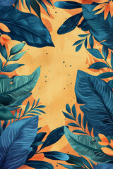 Tropical Leaves and Flowers Illustration on Sandy Background