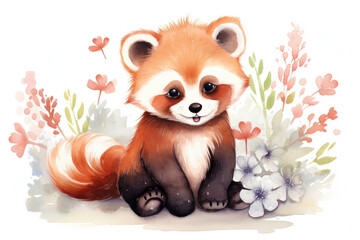 Fototapeta na wymiar A cute Red panda clipart , woodland theme, watercolor clipart, Perfect for nursery, isolated on white background, orikami,animal,3D render, adorable