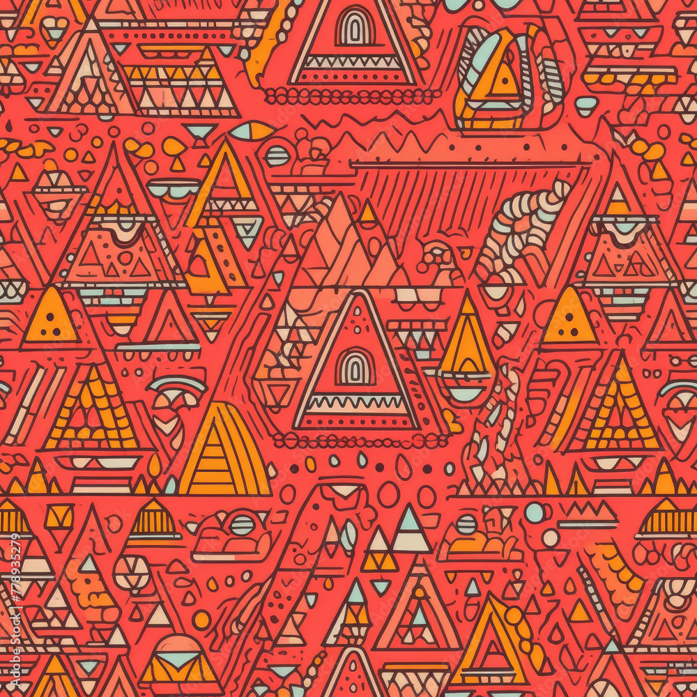 Poster geometric graphic design circle triangle line segment pattern vibrant color seamless pattern japonis