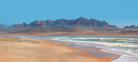 Namib desert with Atlantic ocean meets near Skeleton coast - Namibia, South Africa