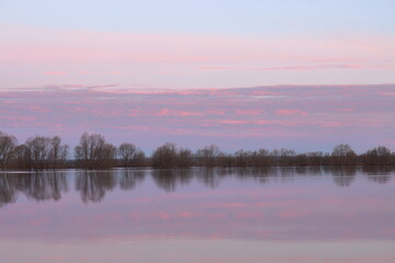 View of the river flooding before sunrise