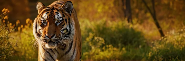 Fotobehang Close-up of a Sumatran tiger in a jungle.with Generative AI technology © Motionic Studio