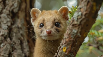   A tree with an animal on its face and a branch in the background