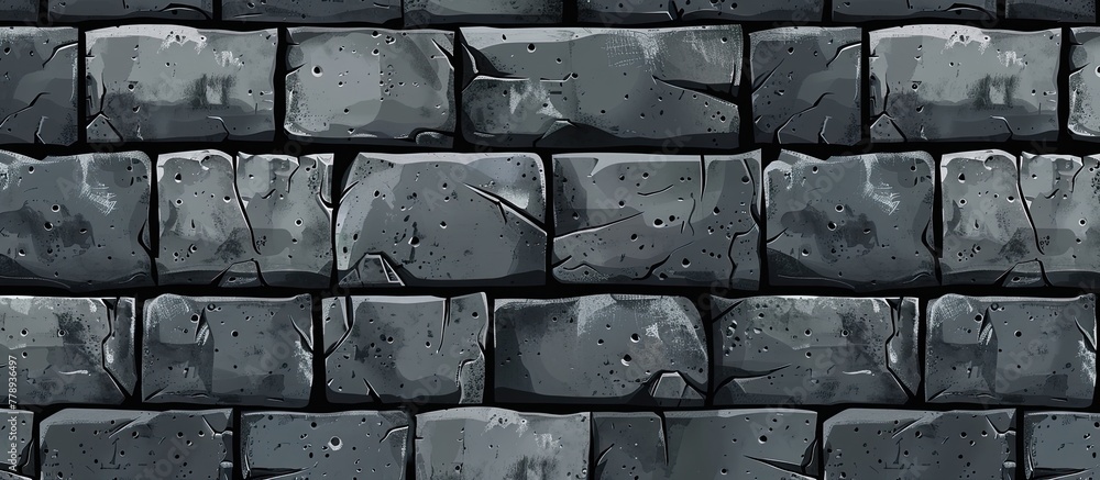 Poster a closeup of a rectangular grey brick wall showcasing the intricate pattern of the composite buildin
