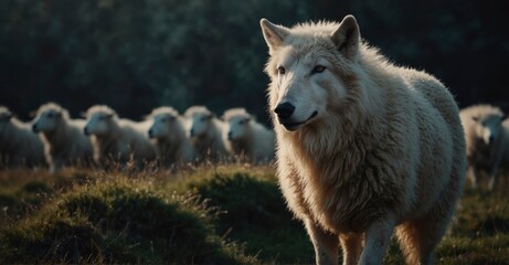 Fototapeta premium Deceptive wolf disguised as innocent sheep