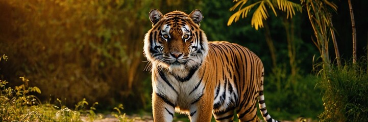 Close-up of a Sumatran tiger in a jungle.with Generative AI technology