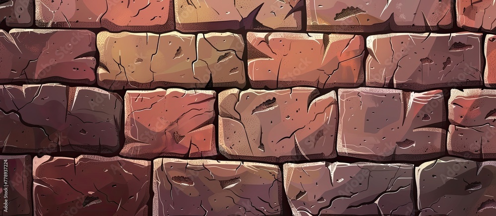 Poster a close up of a brown brick wall made of rectangular bricks, showcasing the intricate brickwork and 