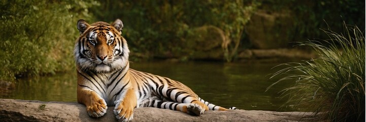 Close-up of a Sumatran tiger in a jungle.with Generative AI technology