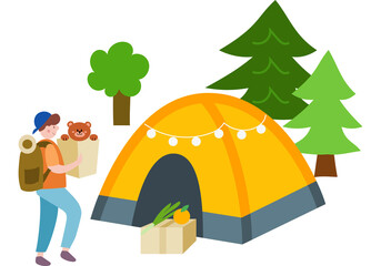Camping illustration and outdoor elements.