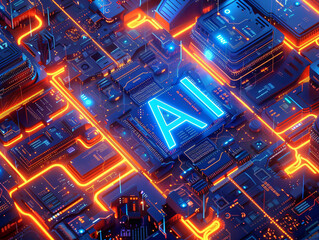 Neon AI circuitry symbolizing innovation