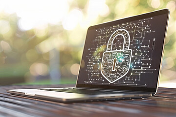Digital security concept - padlock on a laptop screen. AI genera - obrazy, fototapety, plakaty
