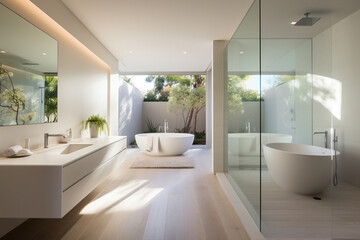 Fototapeta na wymiar Chic bathroom with panoramic window