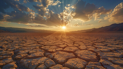 White optics in desert, mirage of water conservation, sunset hues, wide angle - obrazy, fototapety, plakaty