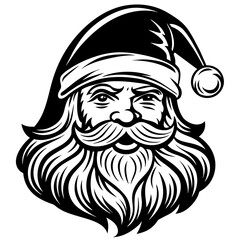 illustration of a santa, black santa face silhouette vector illustration,icon,svg,cap characters,Holiday t shirt,Hand drawn trendy Vector illustration,christmas cap on black background