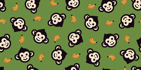 Seamless pattern of monkey and banana.Background material.Vector.猿とバナナのパターン　背景素材 - 778941260