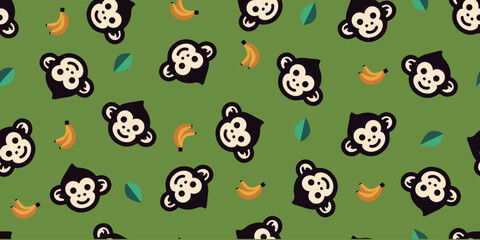 Seamless pattern of monkey and banana.Background material.Vector.猿とバナナのパターン　背景素材 - 778941262
