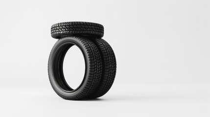 Car Tires and Rubber Wheels, Tread Pattern, White Background