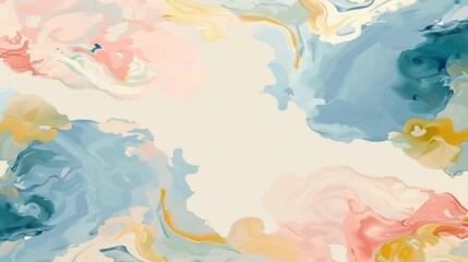 Colorful abstract painting featuring blue, yellow, and pink hues