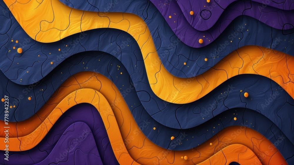 Poster multicolored wavy lines intersecting with bubbles in abstract painting