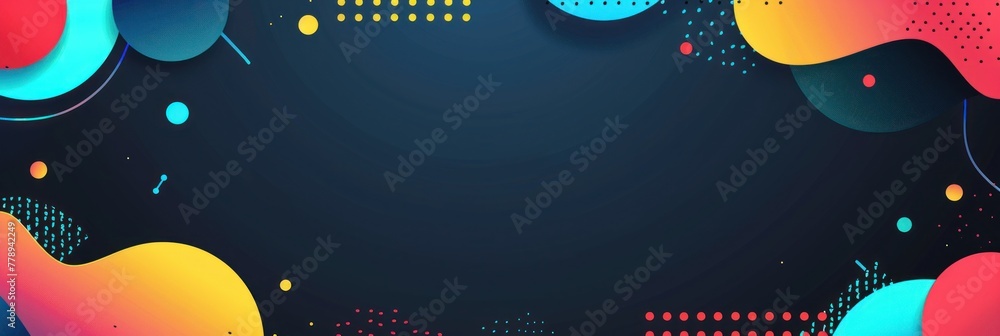 Poster various colorful shapes and lines on a dark background