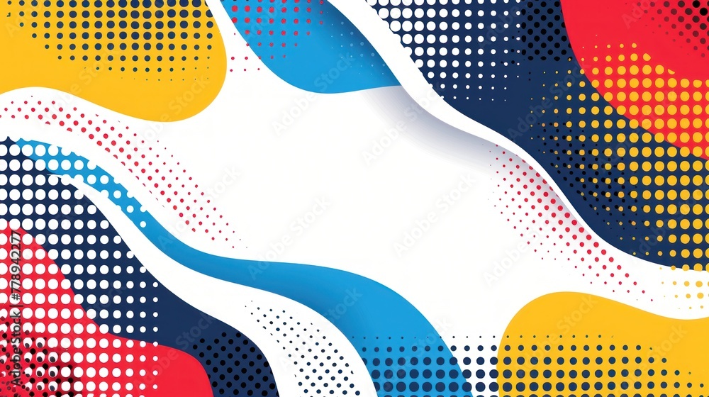 Poster vibrant abstract background featuring multicolored halftone dots in a dynamic pattern