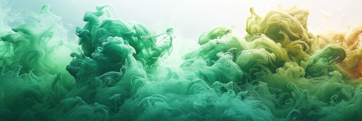A green and yellow colored substance hovers in midair - obrazy, fototapety, plakaty