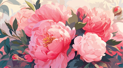 Romantic background with bouquet of peonies. All el