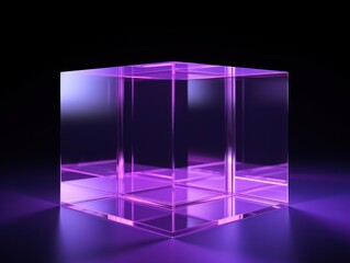 Lavender glass cube abstract 3d render, on black background with copy space minimalism design for text or photo backdrop 
