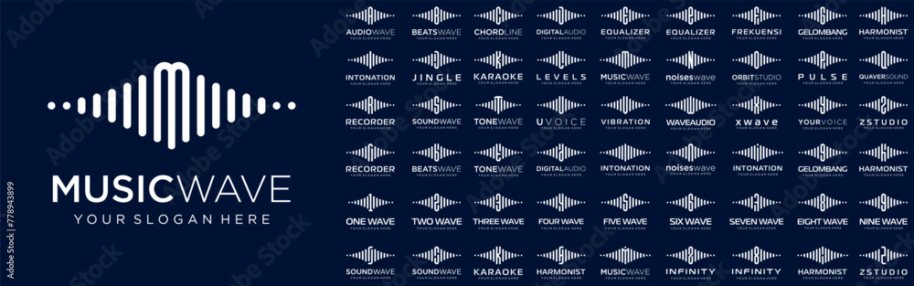Leinwandbilder abstract logos combined audio element with letters from a to z and numbers from 1 to 9. vector illus