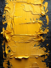 Textured Yellow Paint, palet knife on Black Canvas