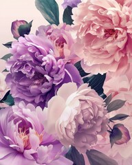 Breathtaking Pink and Purple Peonies Painting on Delicate Pink and Purple Background