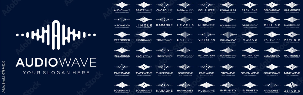 Leinwandbilder abstract logos combined audio element with letters from a to z and numbers from 1 to 9. vector illus