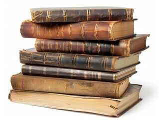 A stack of old books with the top one titled "The History of the World". The books are old and worn, with some pages missing. The stack is piled high, with the bottom book being the largest