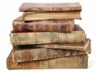 A stack of old books with a white background