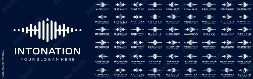 Fototapete abstract logos combined audio element with letters from a to z and numbers from 1 to 9. vector illus