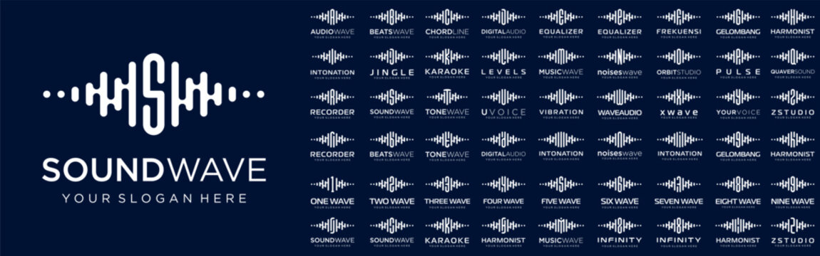abstract logos combined audio element with letters from A to Z and numbers from 1 to 9. vector illustration
