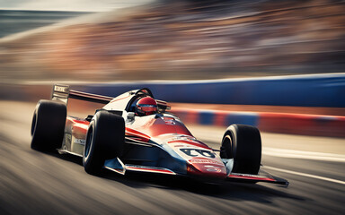 Racing car at high speed on a track - obrazy, fototapety, plakaty