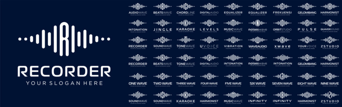 abstract logos combined audio element with letters from A to Z and numbers from 1 to 9. vector illustration