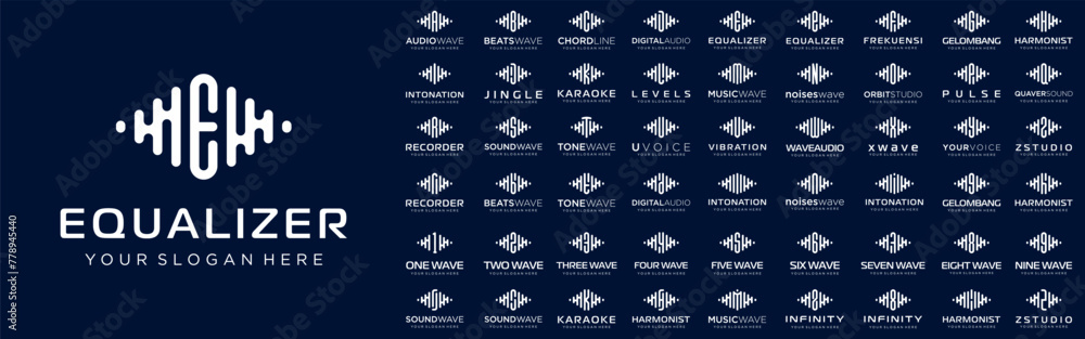 Leinwandbilder abstract logos combined audio element with letters from a to z and numbers from 1 to 9. vector illus