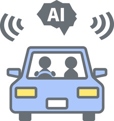 AIが運転をサポートする2人乗りの車のイラスト