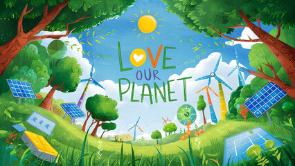 Love our planet: Kids color drawing.