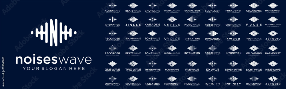 Fototapete abstract logos combined audio element with letters from a to z and numbers from 1 to 9. vector illus