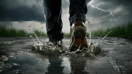 person walking in the rain