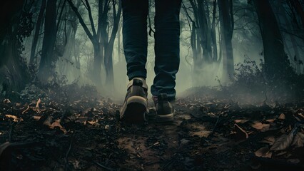 steps of a person in the woods