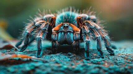Macro close up of tarantula s velvety body and intricate hairs with shallow depth of field - obrazy, fototapety, plakaty