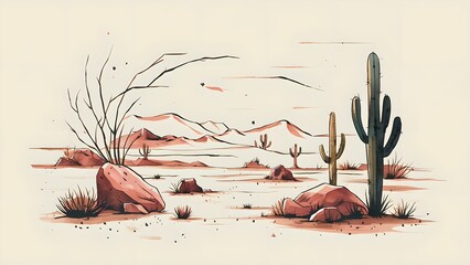 palm tree in the desert, watercolour drawing.