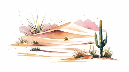 Desert Resilience: Minimalist Watercolor Illustration