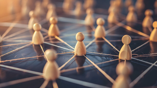 Chess pawns interconnected in a network, network concept in human resources management strategy
