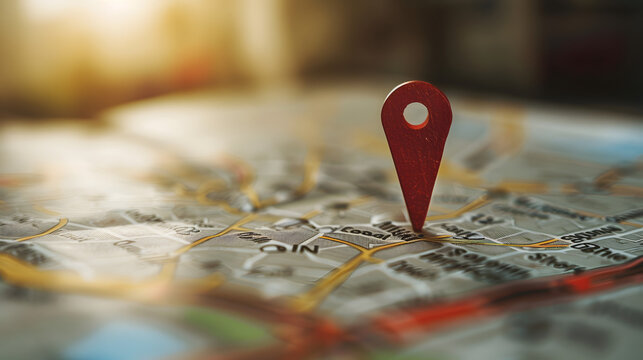 point rouge indiquant un nouvel emplacement sur une carte color&eacute;e, navigation, marqueur, destination, itin&eacute;raire, d&eacute;couverte