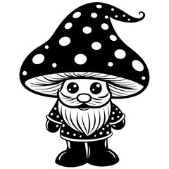 cartoon mushroom, black santa face silhouette vector illustration,icon,svg,santa mushroom cap characters,Holiday t shirt,Hand drawn trendy Vector illustration,christmas santa mushroom cap on black bac